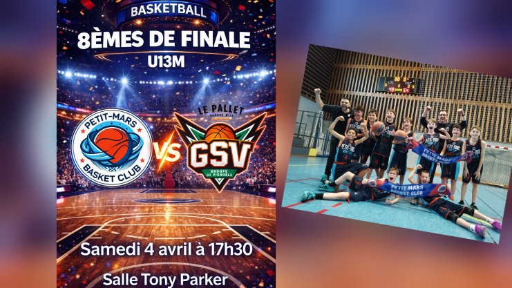 8èmes de finale de Coupe de Loire Atlantique - Venez nombreux encourager nos U13 !!!